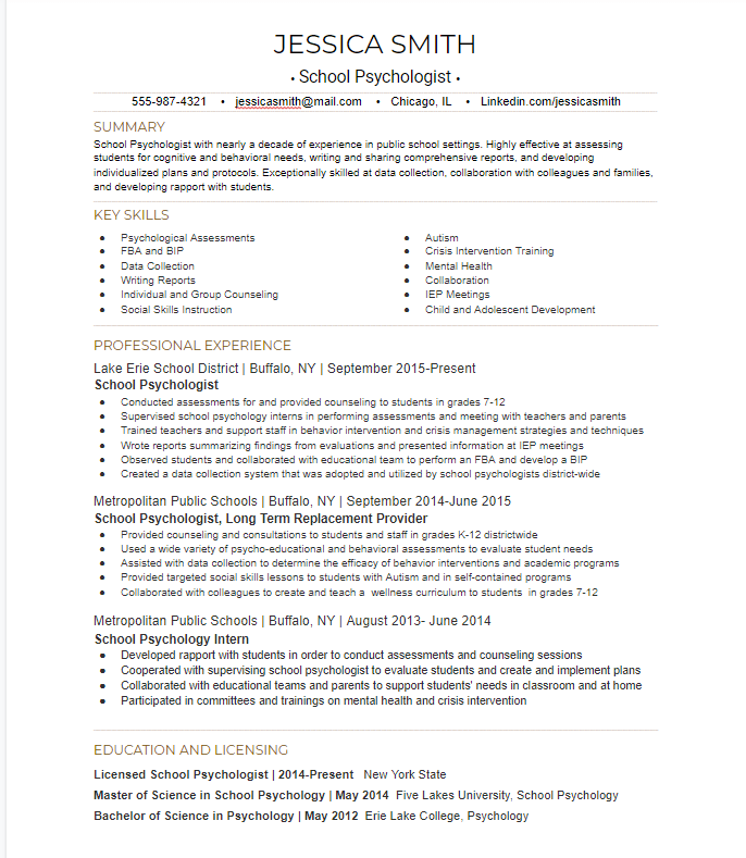 psychology student resume examples